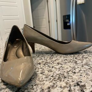 Nude patent leather kitten heels